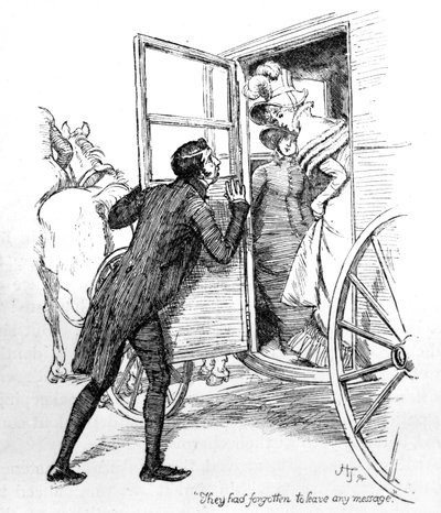 "لقد نسوا ترك أي رسالة" ، توضيح من "Pride und Prejudice" لجين أوستن ، طبعة نُشرت عام 1894 بواسطة هيو طومسون